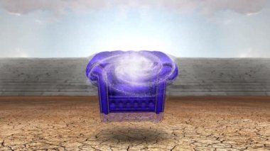 Empty armchair in desert. Animated video