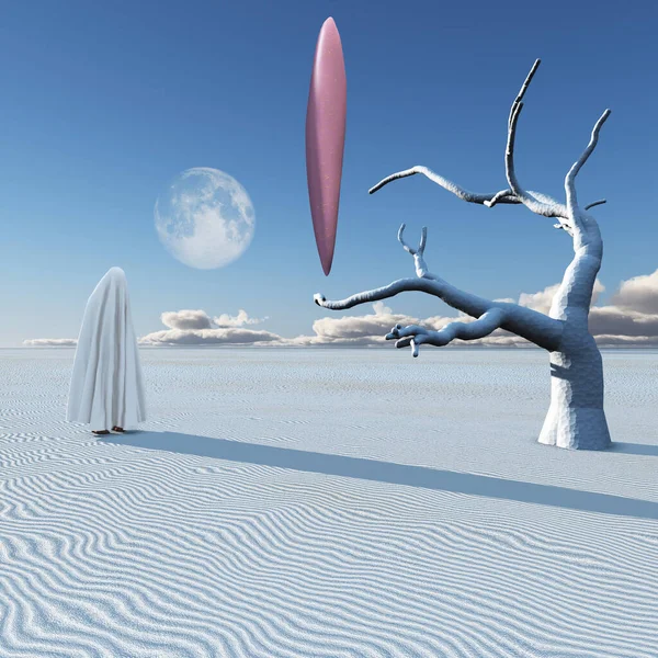 超現実的な砂漠のUfo 現代美術 — ストック写真