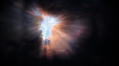 Heavenly light through dramatic clouds. Animated video