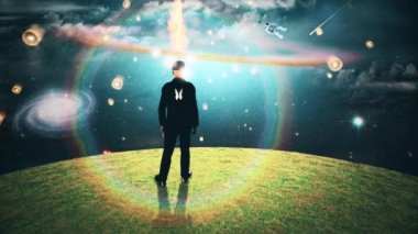 Bright ideas. Man with light bulbs. Animated video