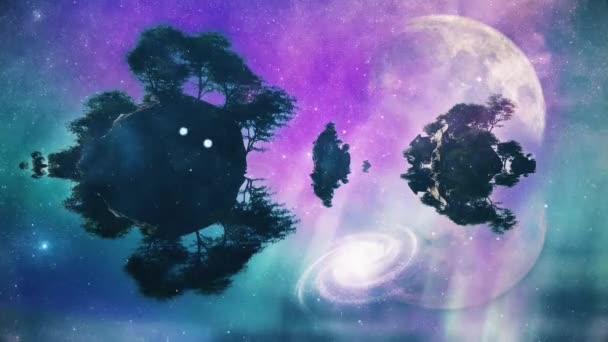 Les Îles Rocheuses Lune Géante Dans Ciel Nuageux Vidéo Animée — Video