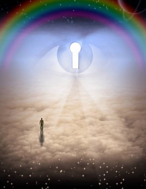 Man confronts his fate. Spiritual art