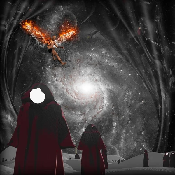 Faceless Entities Red Cloaks Fallen Angel Stock Picture