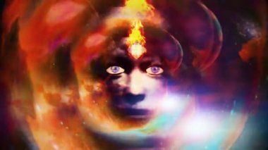 Mystic woman's face in the cloudy sky. Animated 4K video