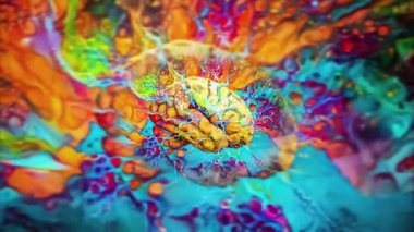 Psychedelic Brain in Vivid Colors. Modern art. Animated 4K video