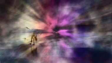 Surrealism and symbolism. Birds flies to the moon as a free souls. Animated 4K video