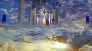 Temple of fire and mystic priests. Animated 4K video