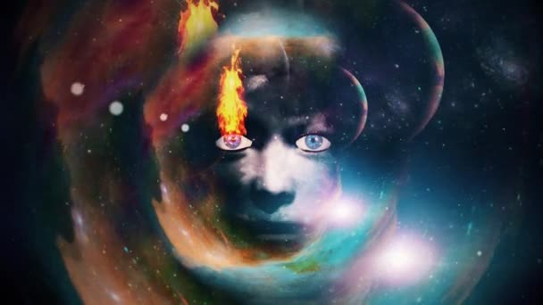 Mystic Woman Face Cloudy Sky Animated Video — Stockvideo