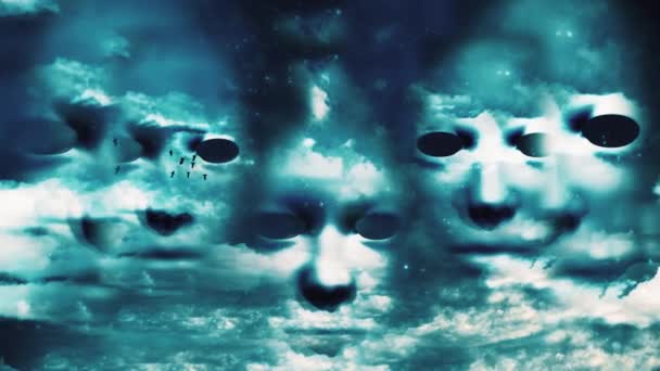 Surreal Faces Float Clouds Animated Video — ストック動画