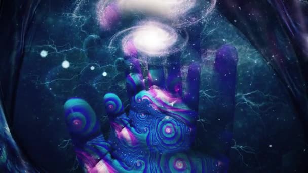 精神作曲 造物主之手人类的手掌和星系在永恒的空间 动画4K视频 — 图库视频影像