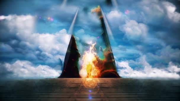 燃える男と空のカーテンを開きます アニメーション4Kビデオ — ストック動画