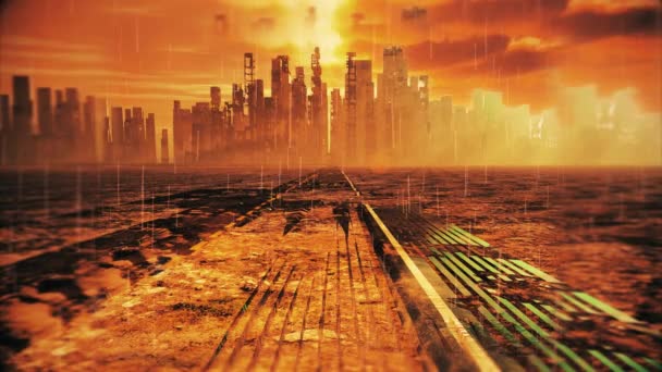 Camino Ciudad Desolada Paisaje Apocalíptico Vídeo Animado — Vídeos de Stock