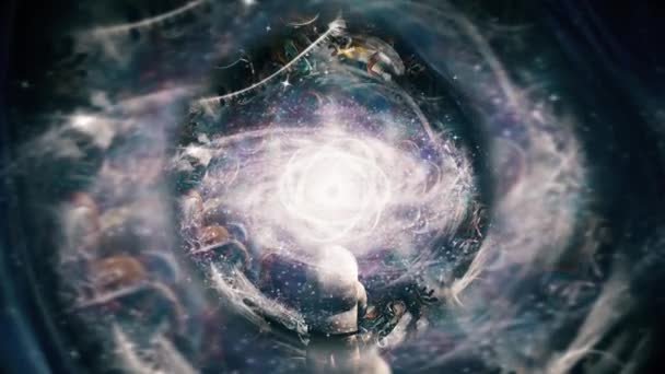 Surrealistyczna Sztuka Nowoczesna Astronauta Przed Atomem Nieskończonymi Przestrzeniami Animowane Wideo — Wideo stockowe