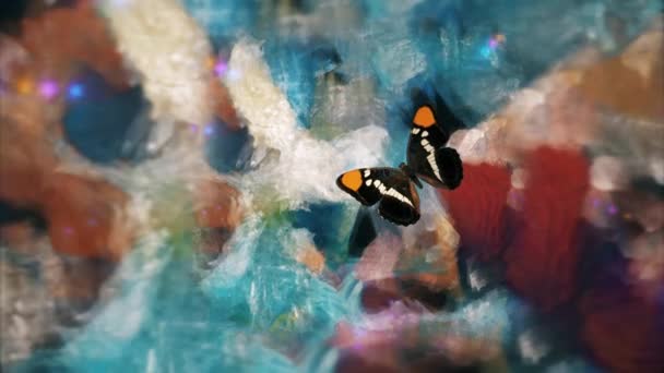 Mariposa Sobre Fondo Abstracto Pintado Vídeo Animado — Vídeo de stock