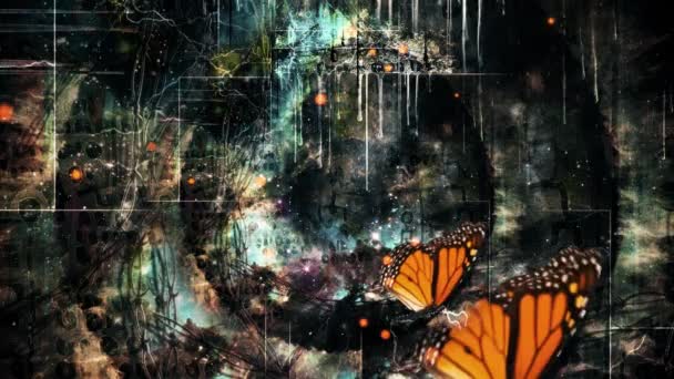 Бабочка Сюрреалистическом Фоне Темного Искусства Мистическими Символами Мультфильм — стоковое видео