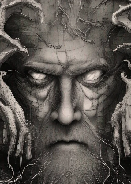 Evil face of ancient demon. Digital art