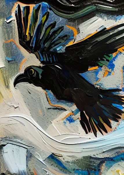 Black Raven Painting Wide Brush Strokes Stock Image
