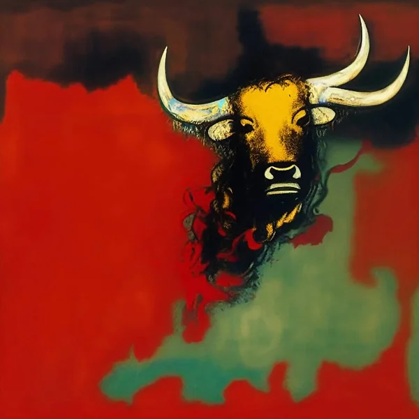 Bull with 3 horns. Abstract painting