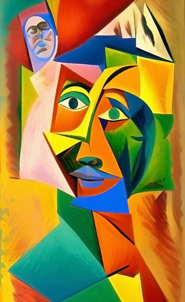 Abstract Painting Style Cubism Female Portrait Stock Photo