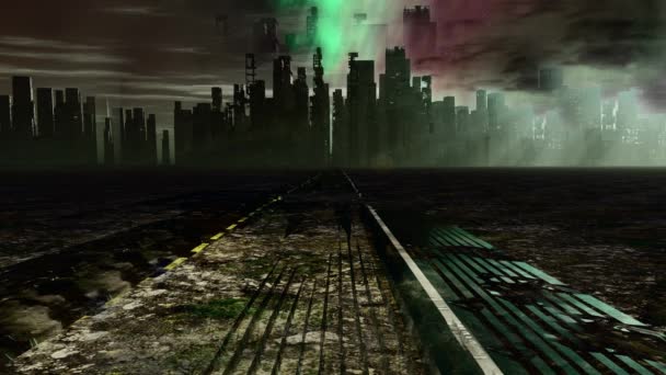 Camino Ciudad Desolada Paisaje Apocalíptico Vídeo Animado — Vídeos de Stock