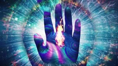 Yaratıcı 'nın elinde sonsuz ateş. Canlandırılmış 4K video