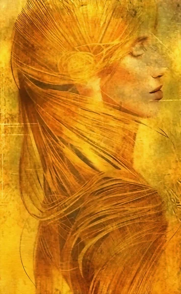 Lady Portrait Tints Gold Modern Digital Artwork — Stock Photo, Image