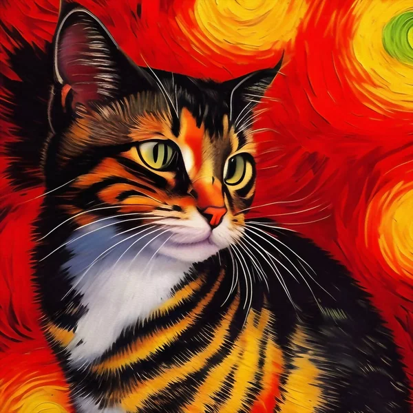 Pintura Digital Artística Colorida Gato — Foto de Stock