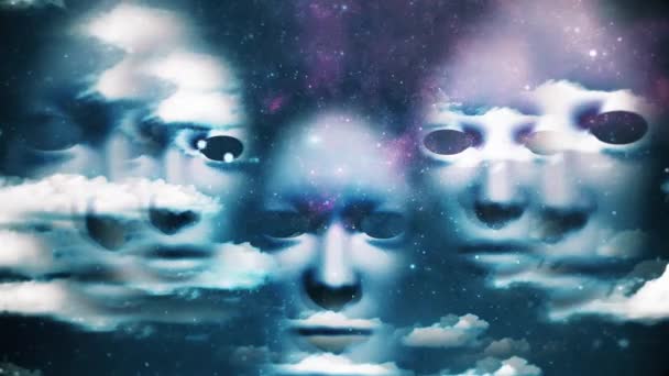 Surreal Faces Float Clouds Animated Video — Vídeos de Stock