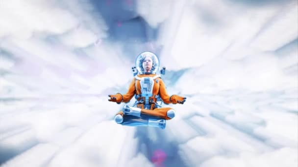 蓮のポーズで宇宙飛行士 アニメーション4Kビデオ — ストック動画