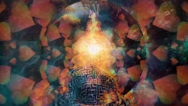 Space Meditation Burning Man Lotus Pose Meditate Deep Space Animated — Stock Video