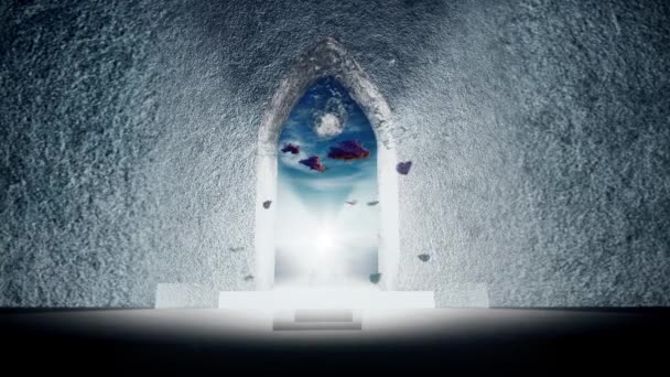 Das Leere Zimmer Mit Geöffneter Tür Zum Himmel Animiertes Video — Stockvideo