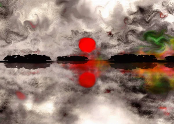 Κόκκινο Ηλιοβασίλεμα Αφηρημένη Ζωγραφική Σύγχρονη Ψηφιακή Τέχνη Εικόνα Αρχείου