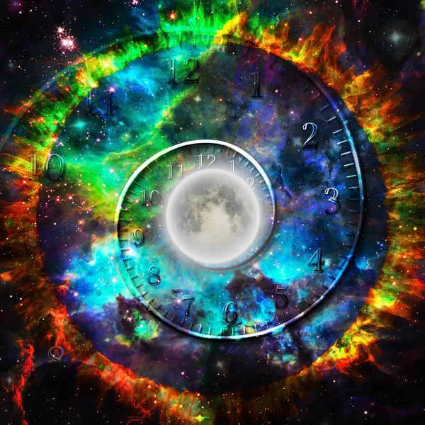 月球在幻想空间与时间螺旋 图库图片