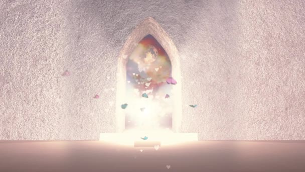 天国への扉を開いた空の部屋 アニメーション4Kビデオ — ストック動画