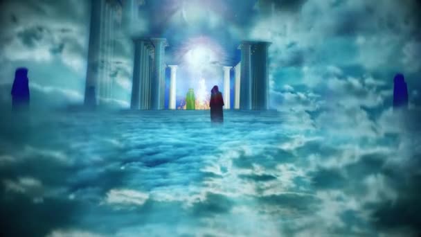 Temple Feu Dans Composition Basée Spirituellement Œil Dieu Prêtres Moines — Video