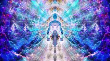 Işık huzmeleri olan bir siluet. Aura ya da ruh. 4K Canlandırılmış Video