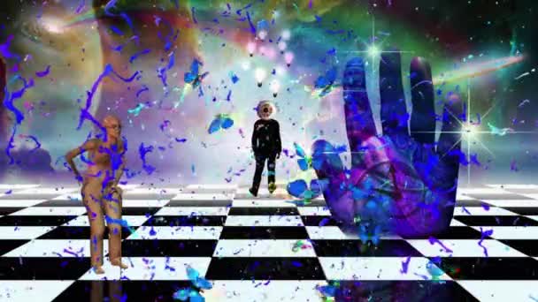 Mannen Svart Kostym Surrealistiskt Schackbräde Animerad Video — Stockvideo