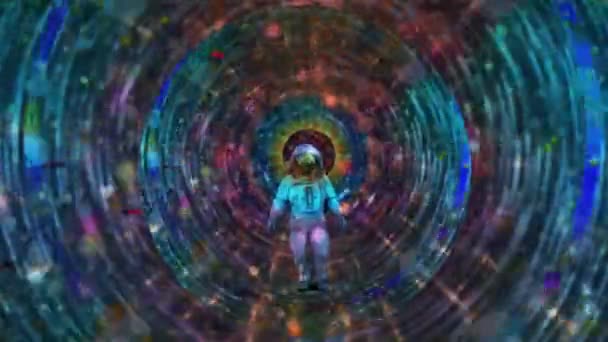 Astronauta Túnel Nubes Vídeo Animado — Vídeos de Stock