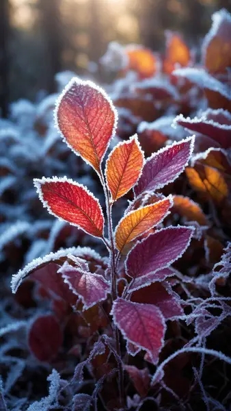 美丽的秋天植物被霜冻覆盖着 图库照片