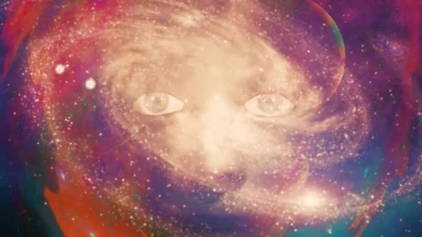 Жінка Стикається Яскравому Просторі Обертається Галактика Створено Штучний Інтелект — стокове відео