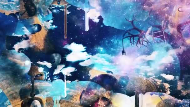 Men Heads Different Thoughts Light Bulb Tree Branch Surreal Dream — Vídeo de stock