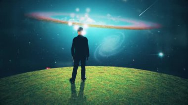 Bright ideas. Man with light bulbs. Animated video