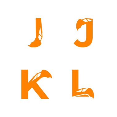 Kazı kolu ile I J K L harfi. I J K L kazıcı logo şablonu, hidrolik harfler