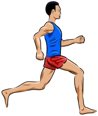 Yan görünüm vektör illüstrasyonunda yalınayak koşucu