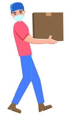 Delivery worker with a face mask vector
