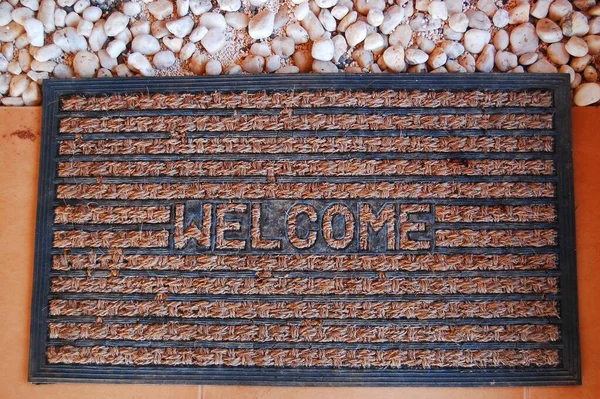Close Welcome Text Carpet — Stock Photo, Image