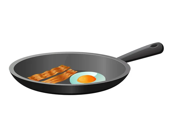 用煎蛋和勺子煎锅 矢量说明 — 图库矢量图片