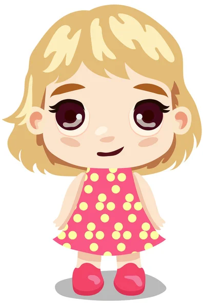 Nettes Kleines Blondes Mädchen Trägt Rosa Kleid Vektor — Stockvektor