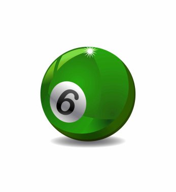 Bilardo topu, 6 numaralı vektör beyaz arkaplanda izole edilmiş. 