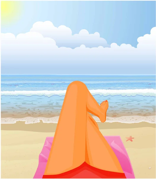 Γυναίκα Χαλαρώνοντας Στην Παραλία — Διανυσματικό Αρχείο